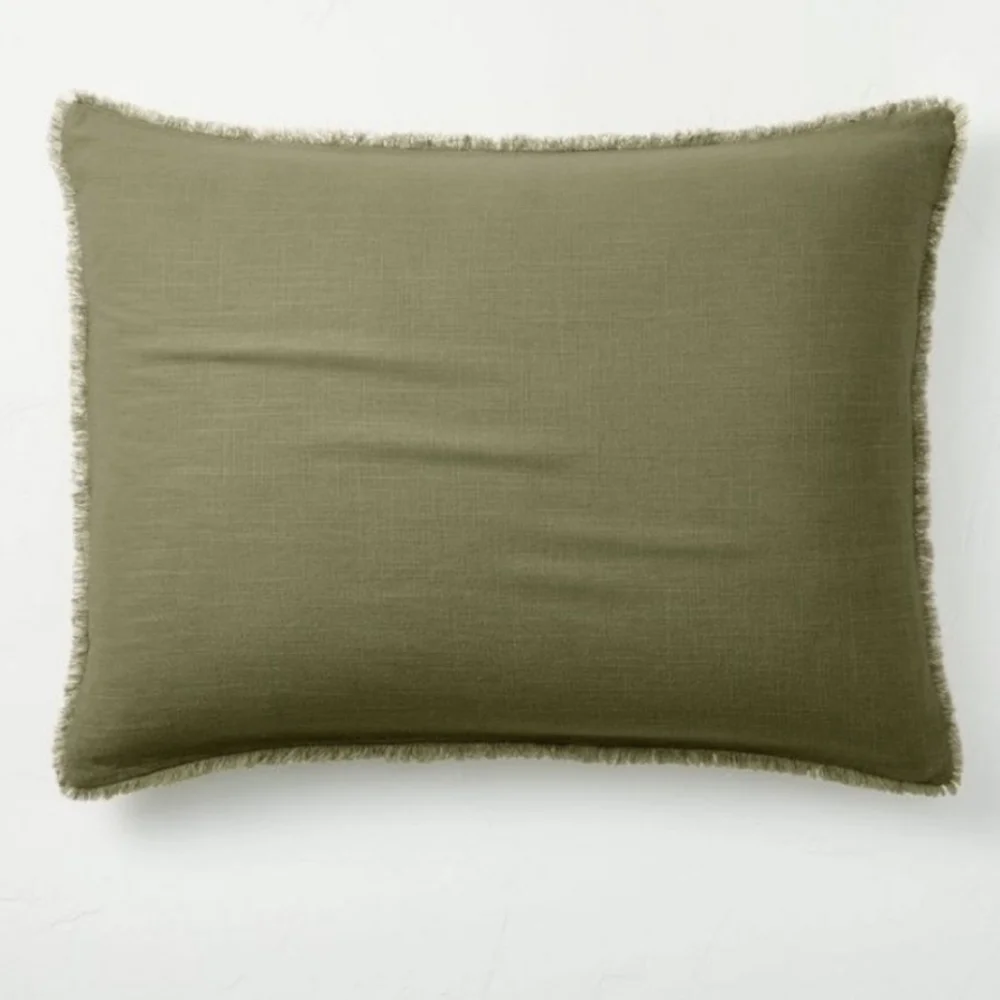 Casaluna heavy weight linen blend pillow sham in moss green color King Size